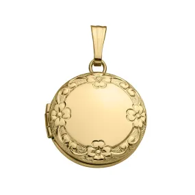 14K Gold Filled Floral 13mm Round Locket Necklace