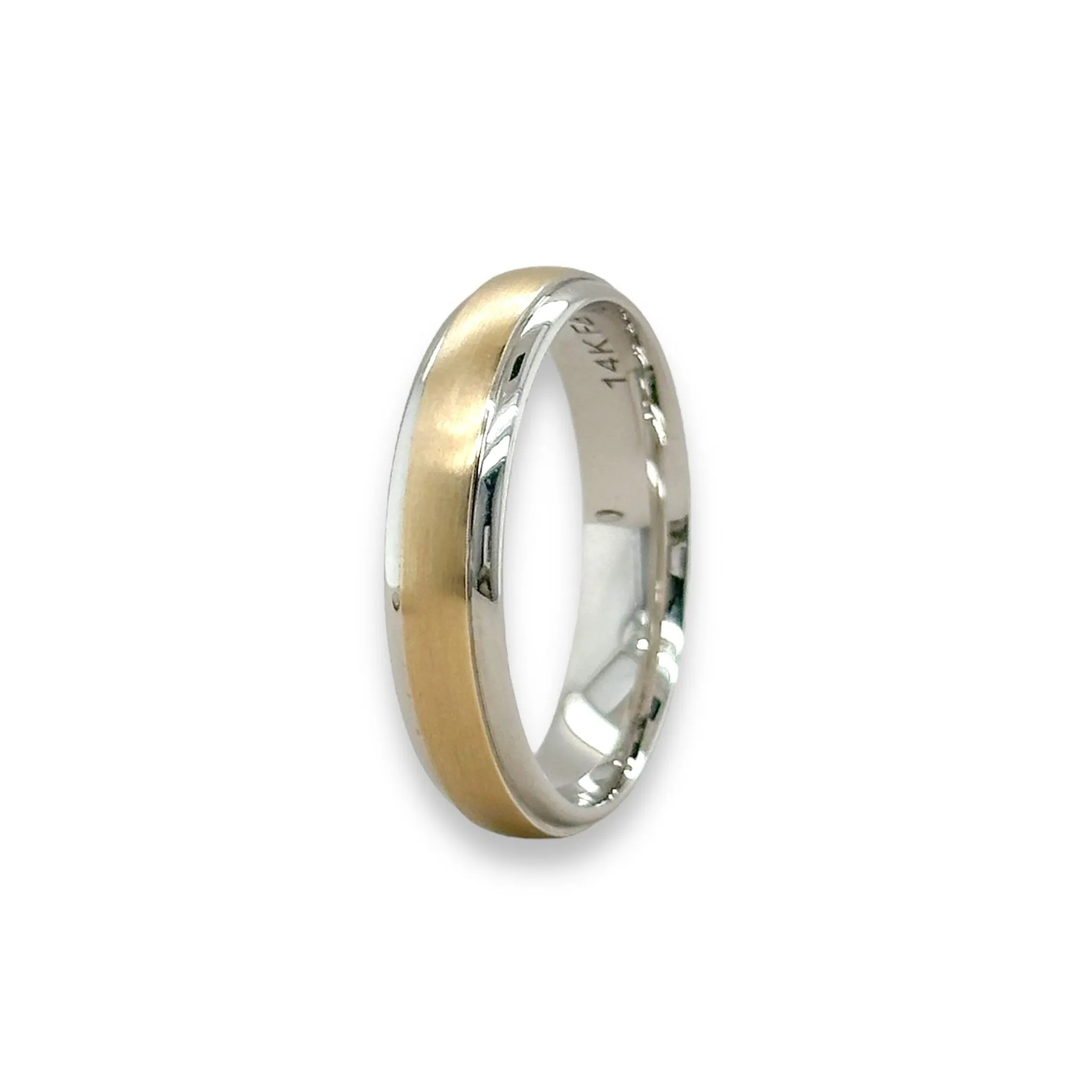 14K TT Gold Low Dome Round Edge Carved Wedding Band