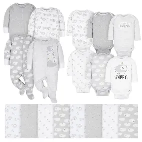 18-Piece Baby Neutral Sheep and Clouds Sleep 'N Play, Onesies® Bodysuit, and Burpcloth Set