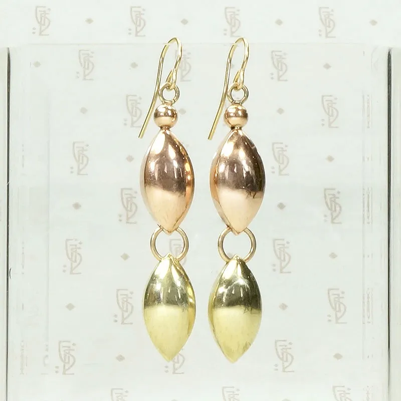 1940s Retro Earrings in Rose & Yellow Gold