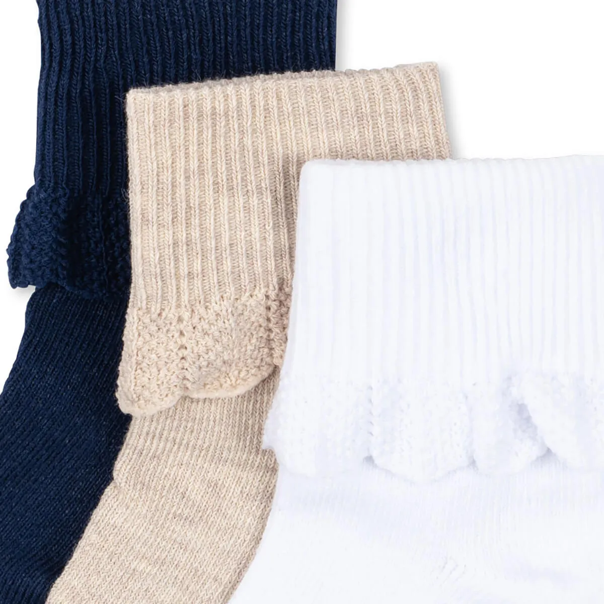 3 Pack Frill Socks in White / Navy / Beige by Konges Slojd