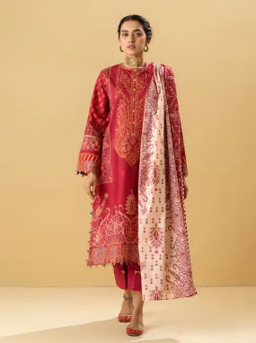 3 PIECE - EMBROIDERED  LAWN SUIT - ORIENTAL RED