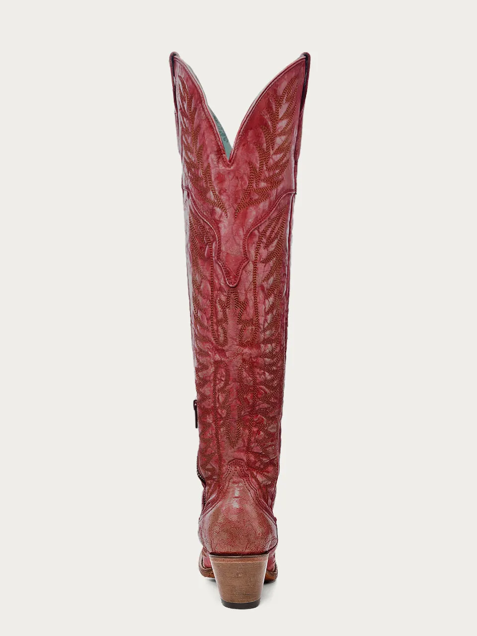 A4212A - WOMEN'S DISTRESSED RED EMBROIDERY TALL TOP J TOE COWBOY BOOT