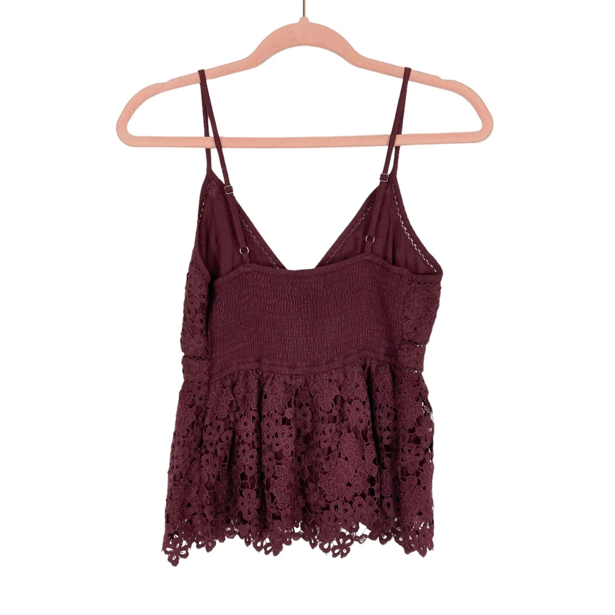 Abercrombie & Fitch Wine Lined Lace Overlay Peplum Cami NWT- Size S