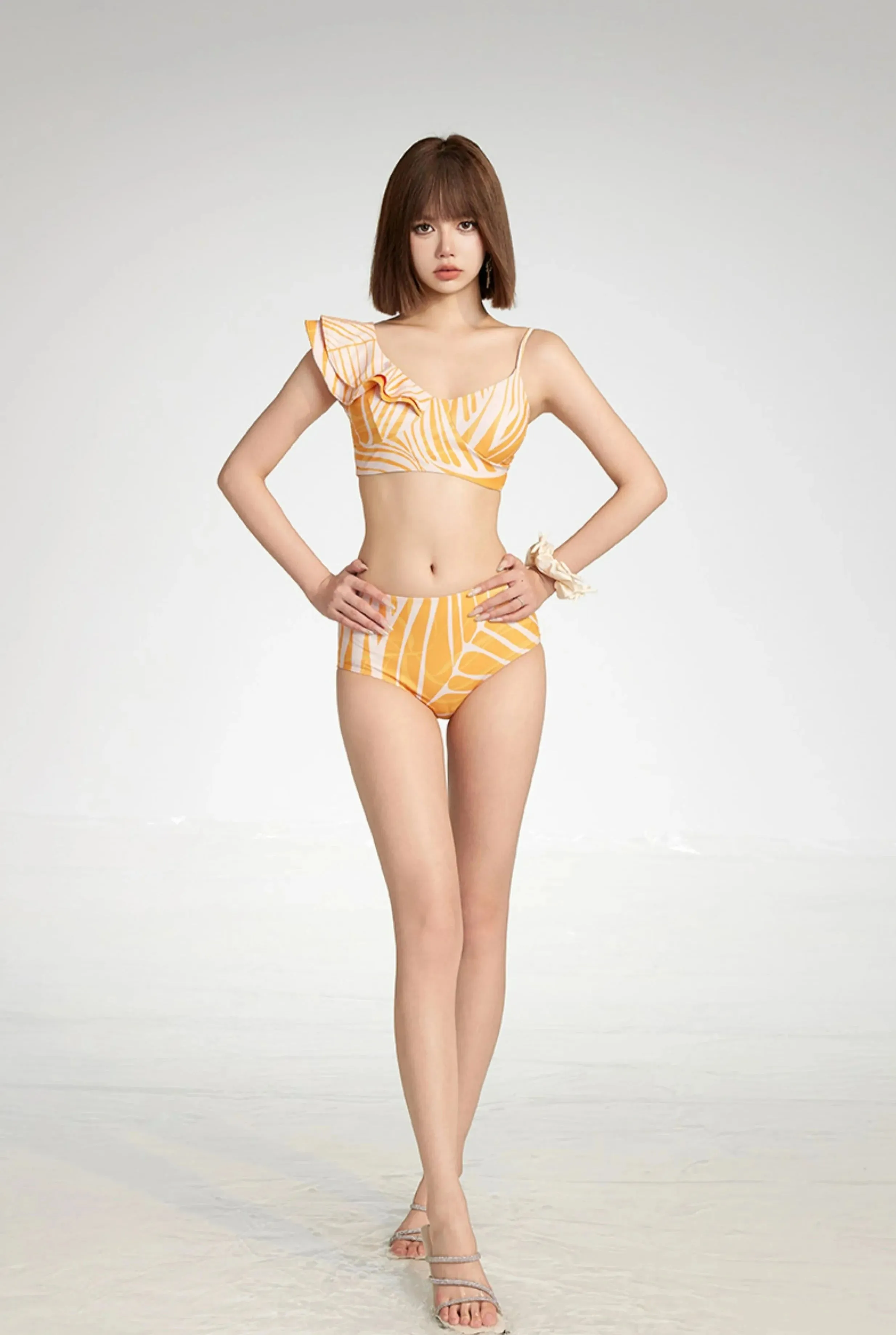 Abstract Print Two-Piece Swimsuit with Sarong