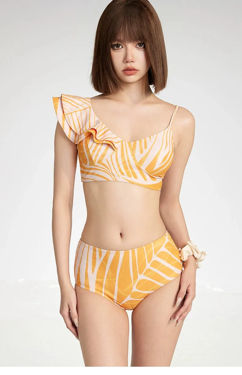 Abstract Print Two-Piece Swimsuit with Sarong