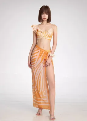 Abstract Print Two-Piece Swimsuit with Sarong