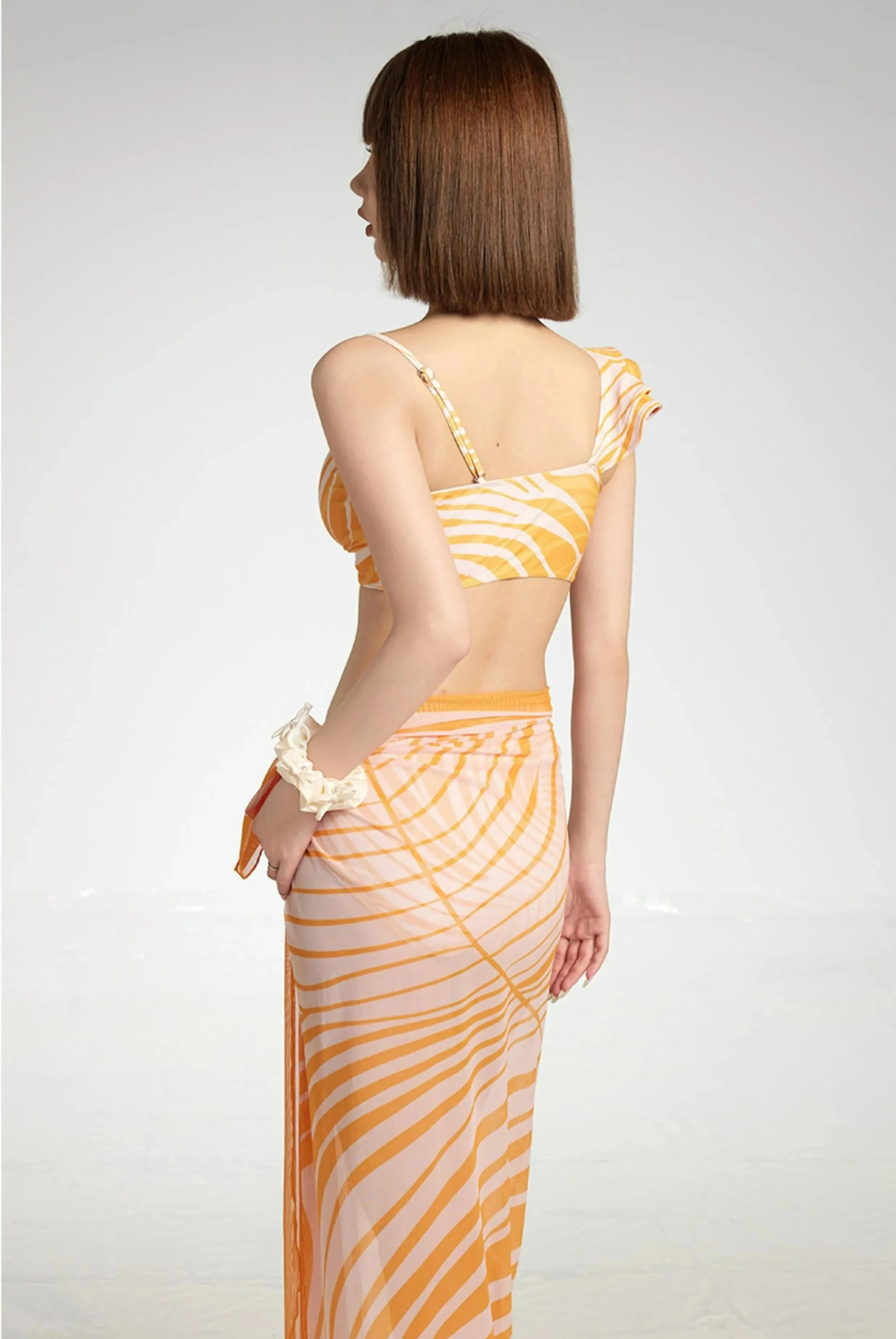 Abstract Print Two-Piece Swimsuit with Sarong