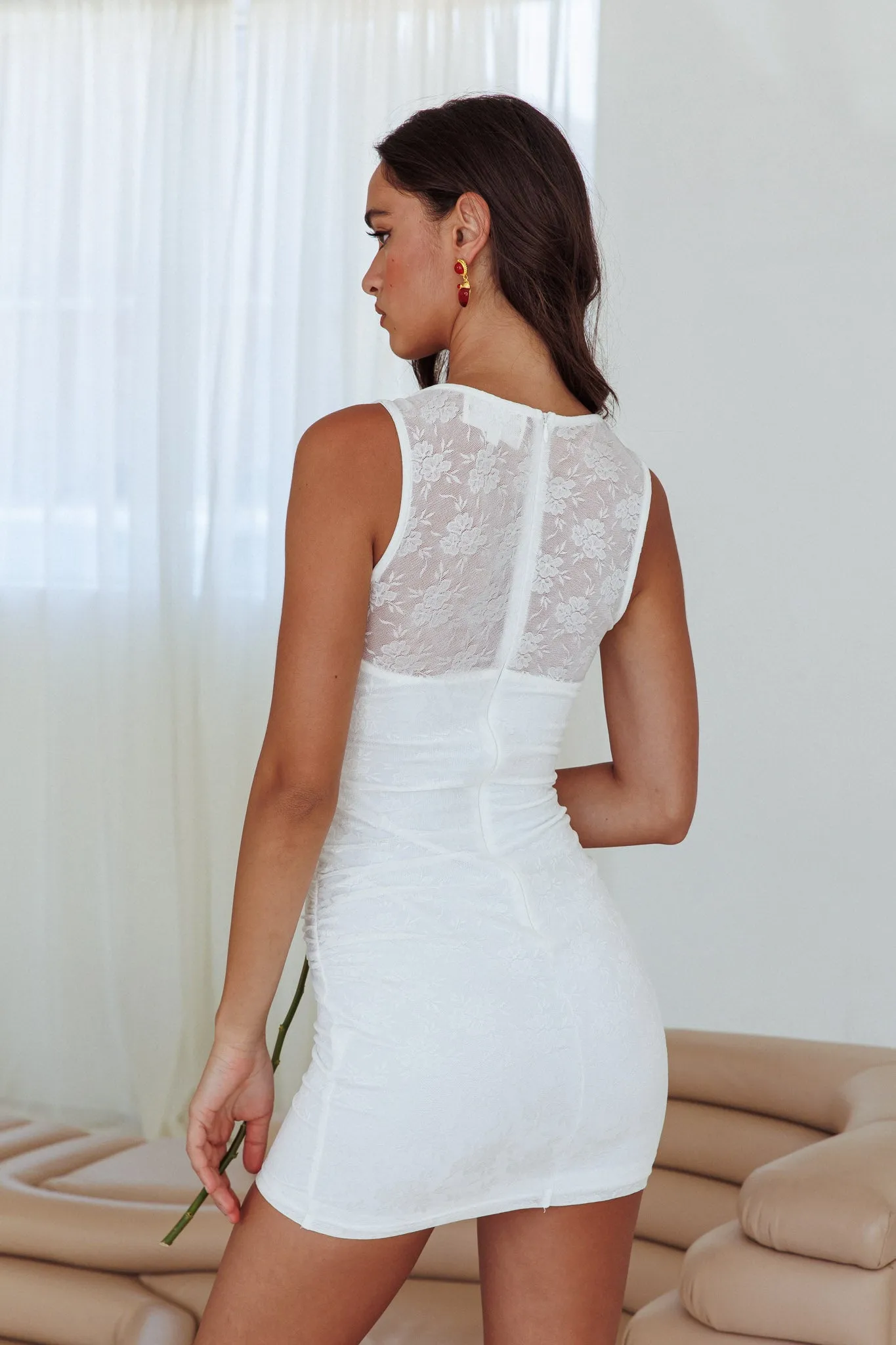 Agyness Lace Mini Dress Off White