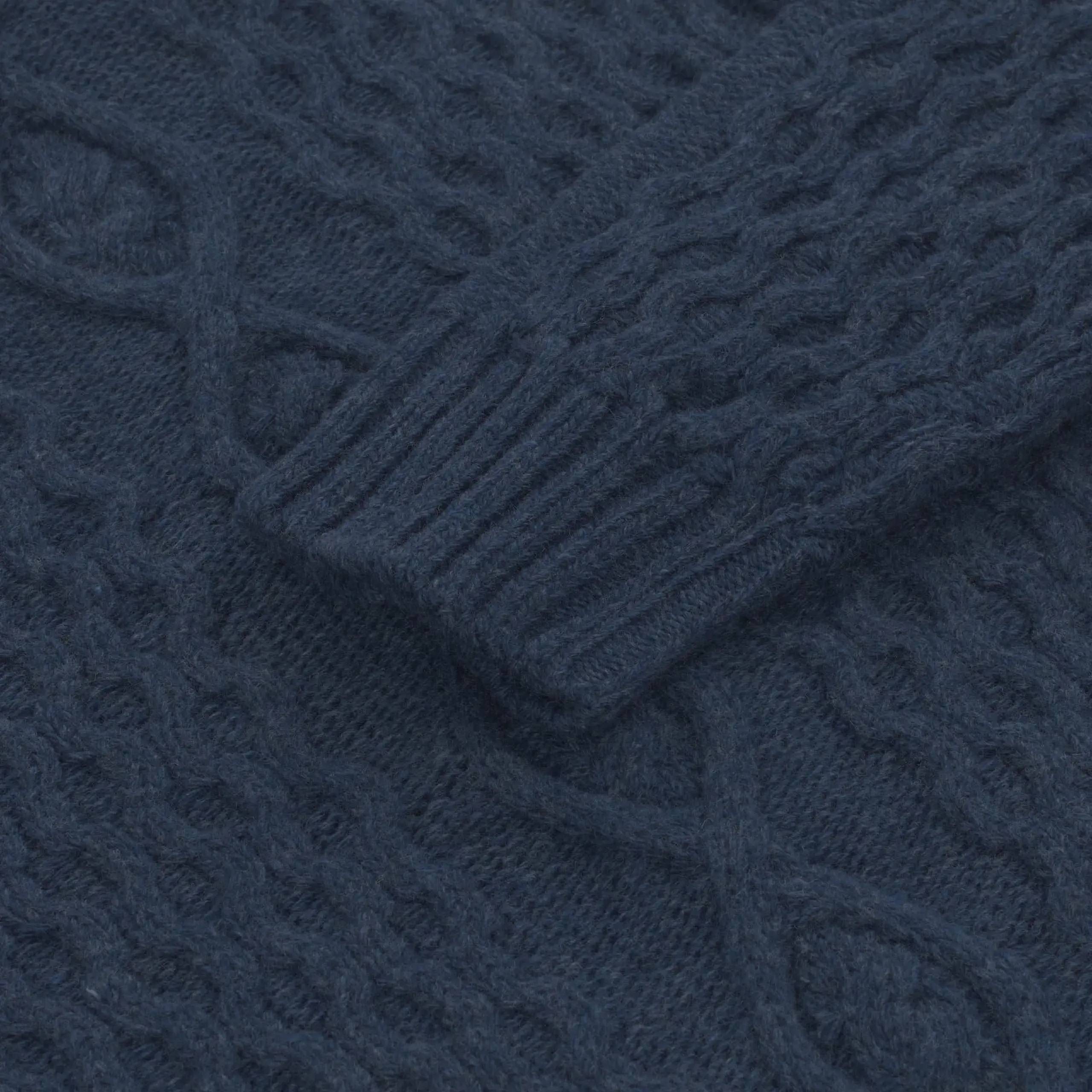 Aran Superfine Wool Ribbed Turtleneck in Blue Melange