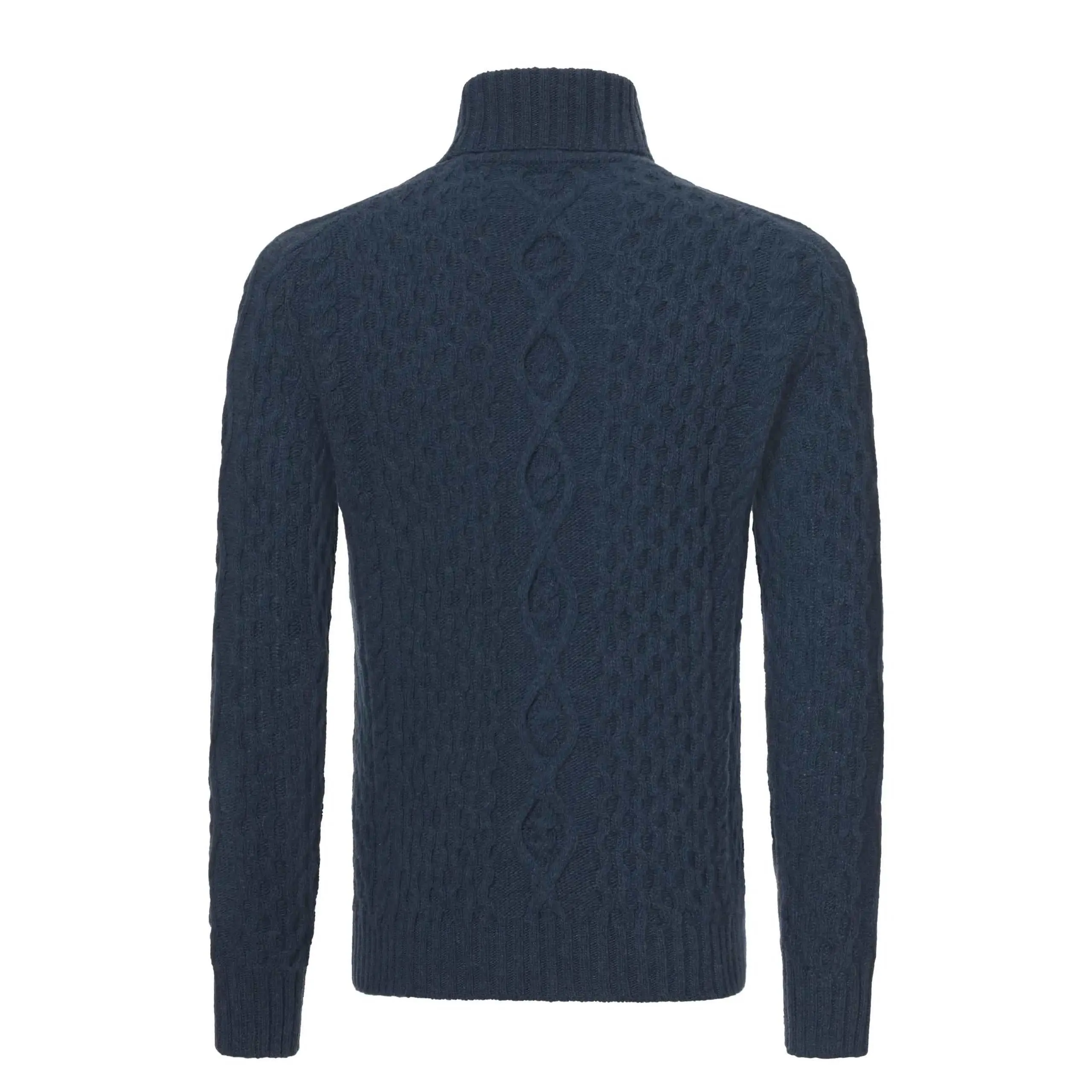 Aran Superfine Wool Ribbed Turtleneck in Blue Melange