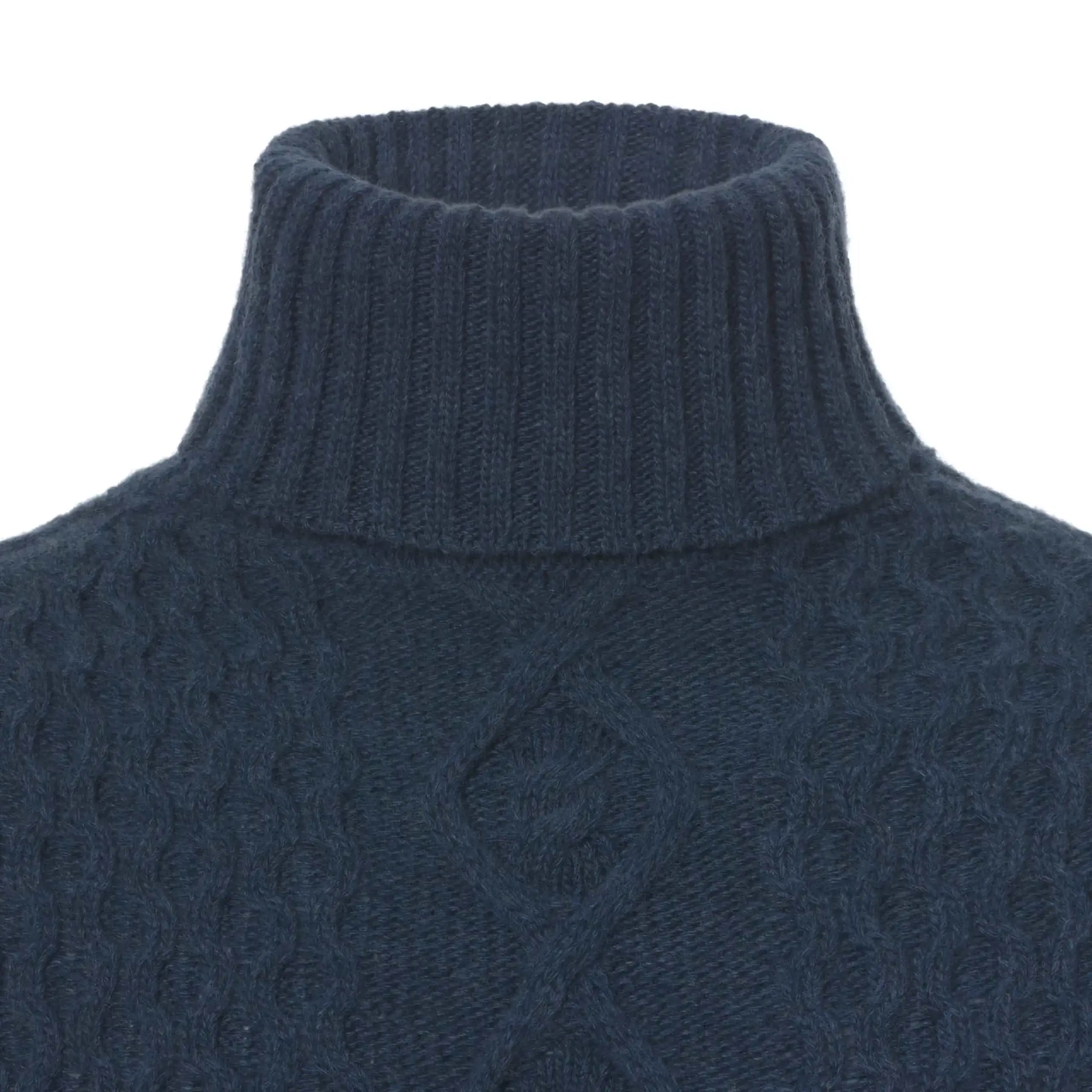 Aran Superfine Wool Ribbed Turtleneck in Blue Melange