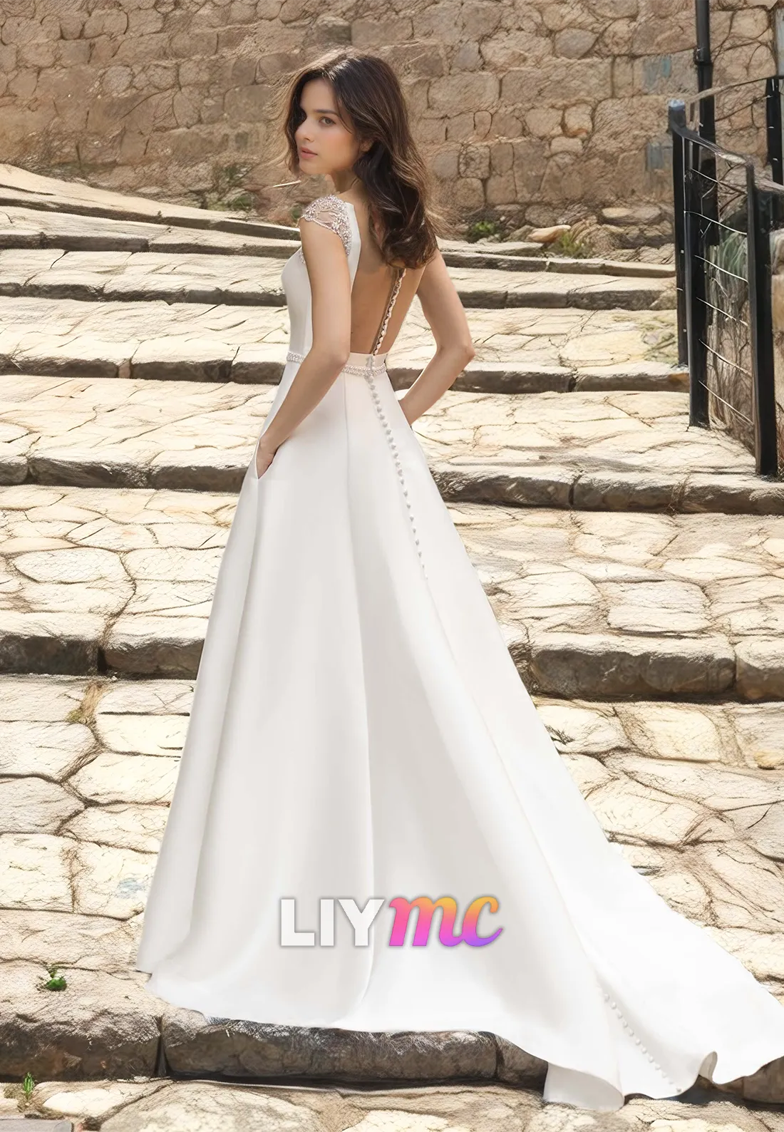 Bateau Sleeveless Backless Sleek Satin Pleated A-Line Wedding Dress