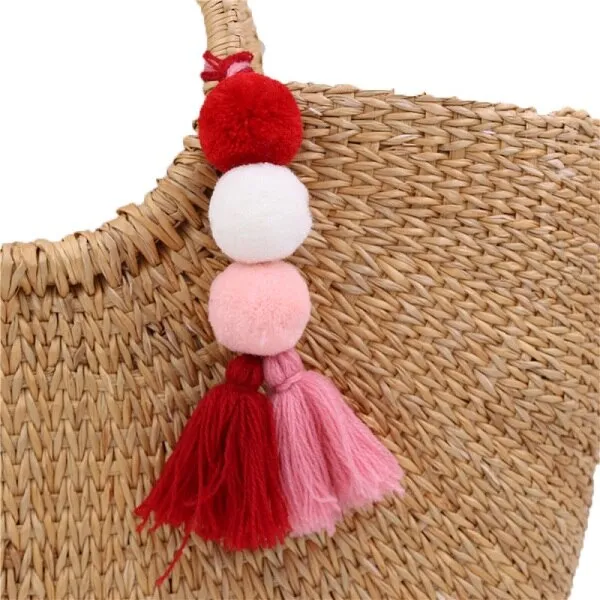 Bead Handbag Tassel Keychain Pompom Key Ring Holder Hanging Bohemian Style Pendant