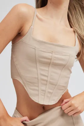 Beige Lace Up Back Top Singlet