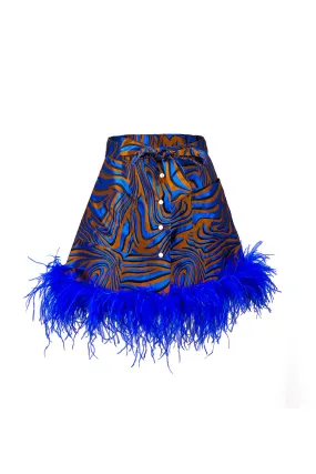 Blue Marilyn Skirt With Feathers Details