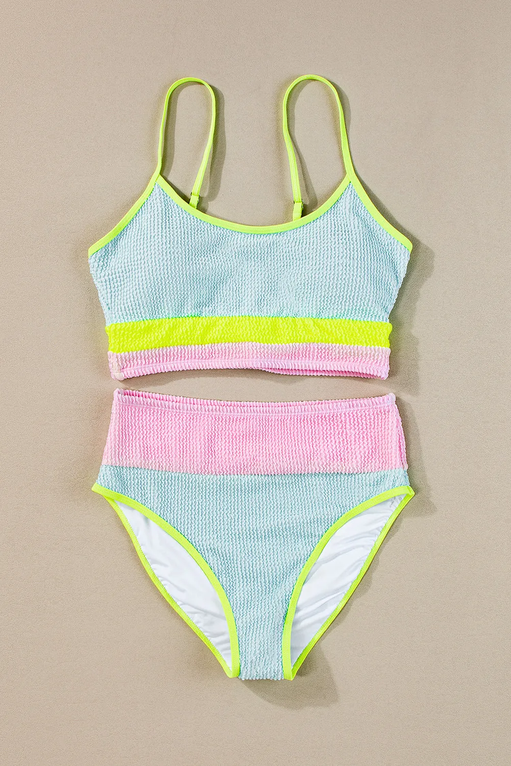 Bonbon Color Block High Waisted Sexy Bikini Set