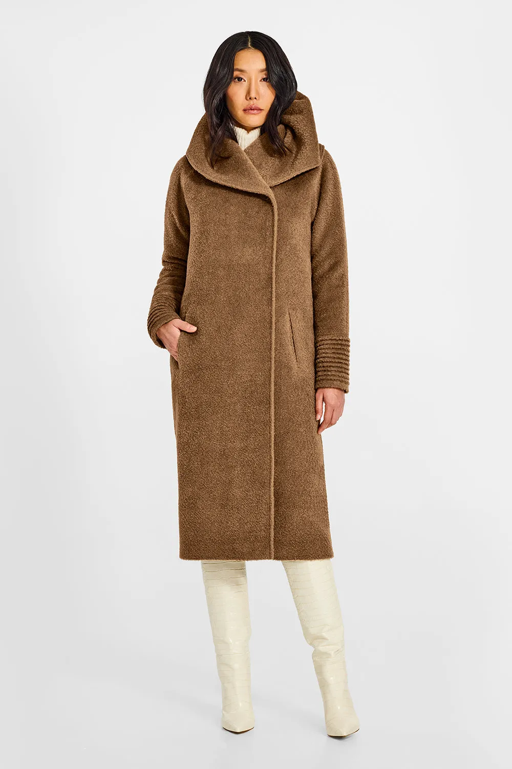 Bouclé Alpaca Long Hooded Coat