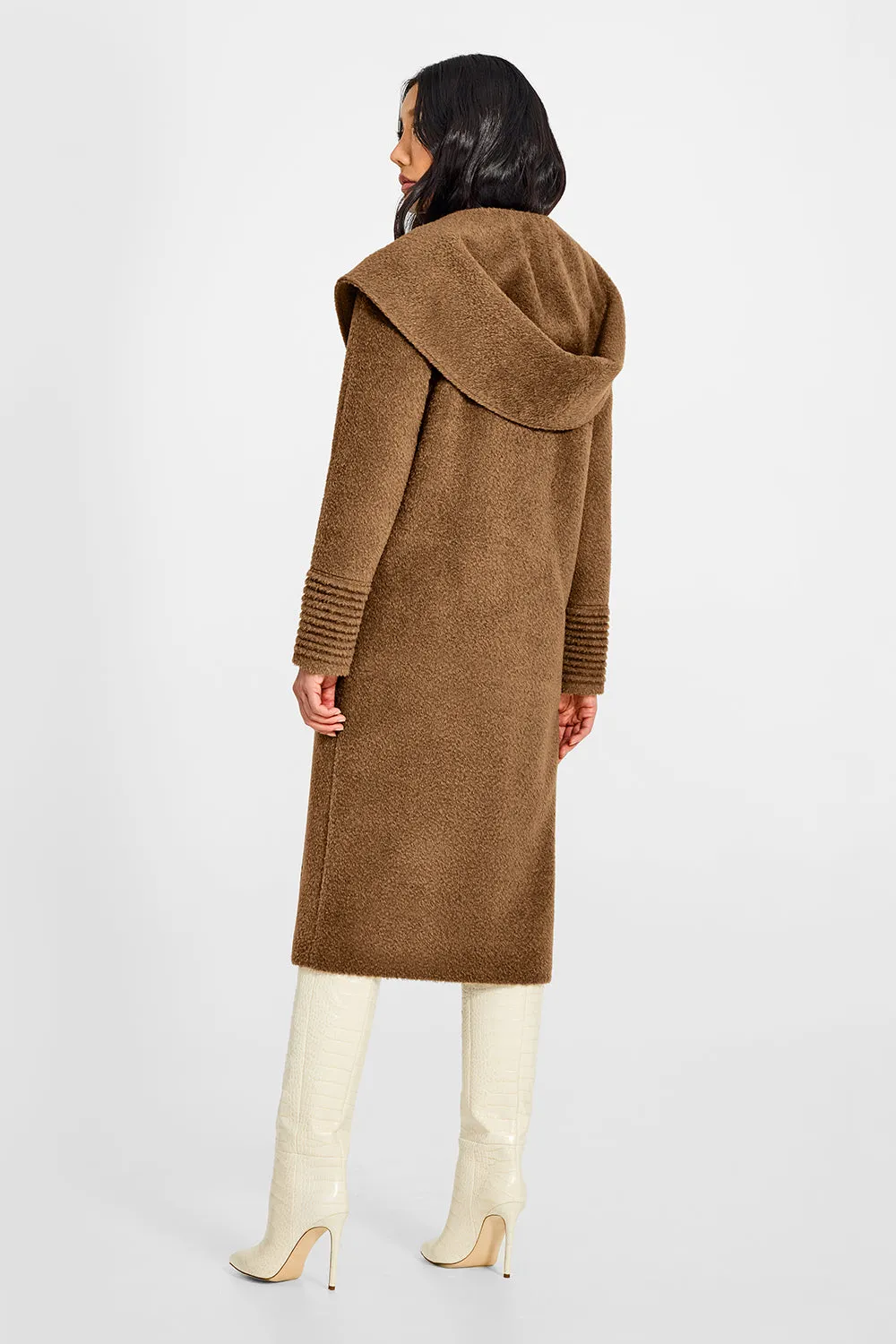 Bouclé Alpaca Long Hooded Coat