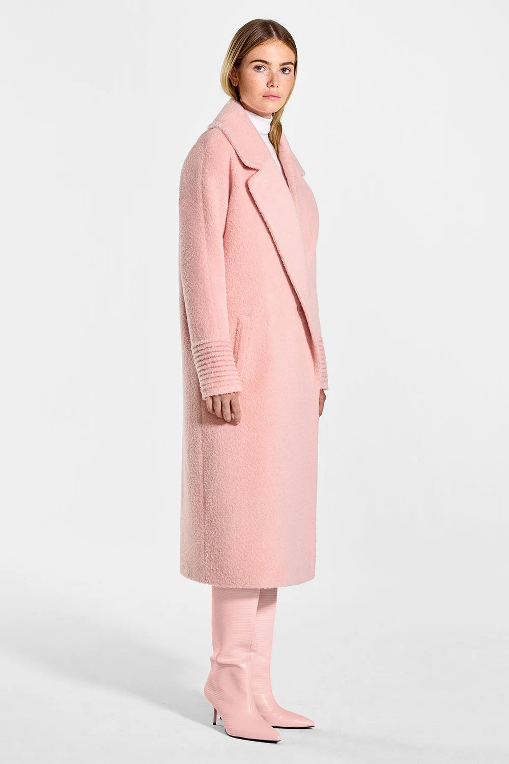 Bouclé Alpaca Long Raglan Sleeve Notched Collar Coat