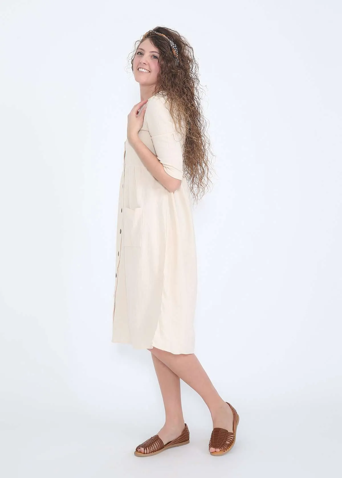 Button Pocket Midi Dress-FINAL SALE