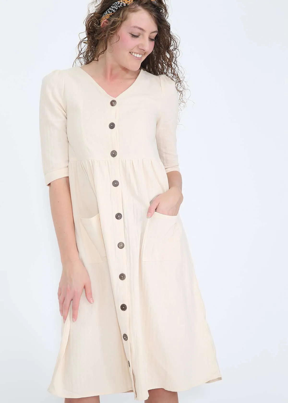 Button Pocket Midi Dress-FINAL SALE