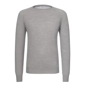 Cashmere and Silk Crew-Neck Sweater in Light Grey Melange