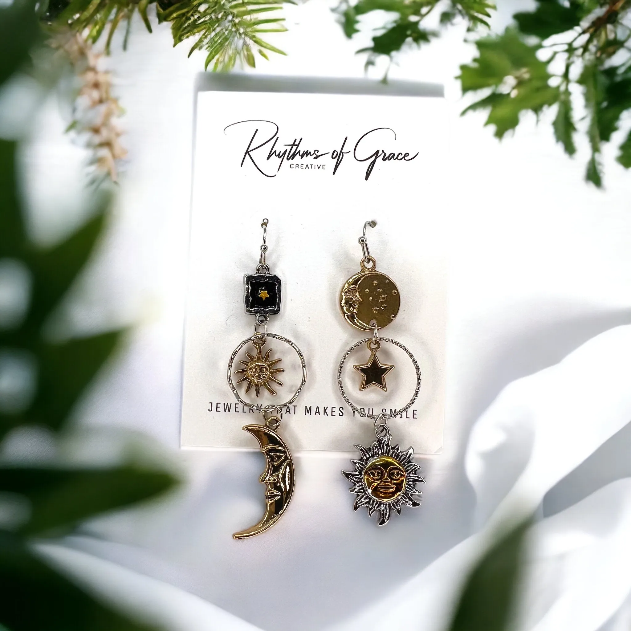 Celestial Earrings - Faith Earrings, Sun and Moon Accessories, Gold and Silver, Bohemian Earrings, Sun Moon Jewelry