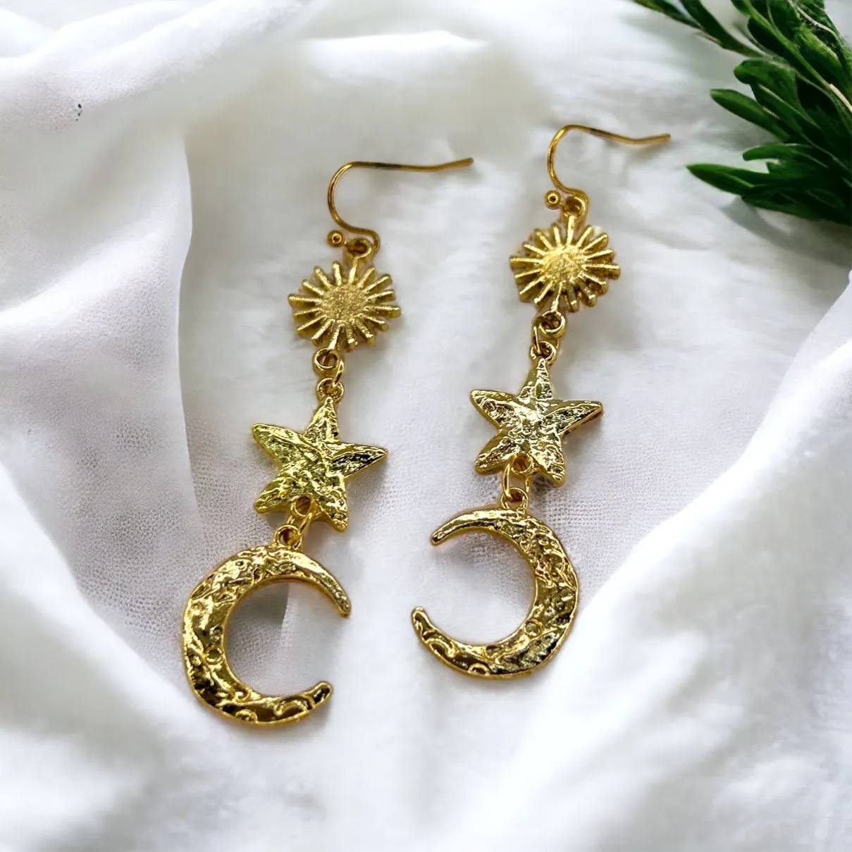 Celestial Earrings - Faith Earrings, Sun and Moon Accessories, Gold and Silver, Bohemian Earrings, Sun Moon Jewelry