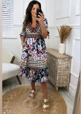 Chandra Navy Boho Midi Dress