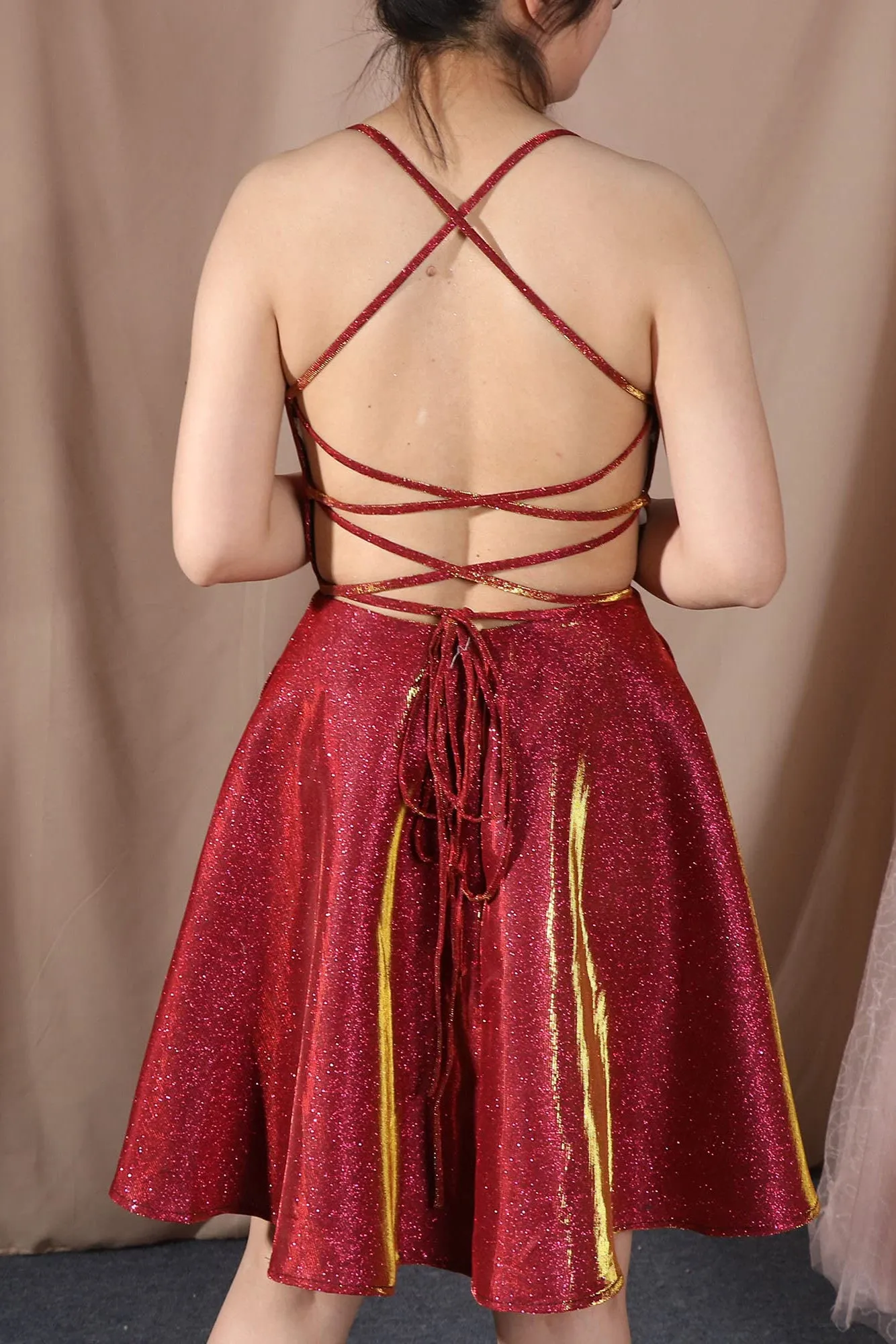 Charming A-Line Burgundy Spaghetti-Straps Homecoming Dress