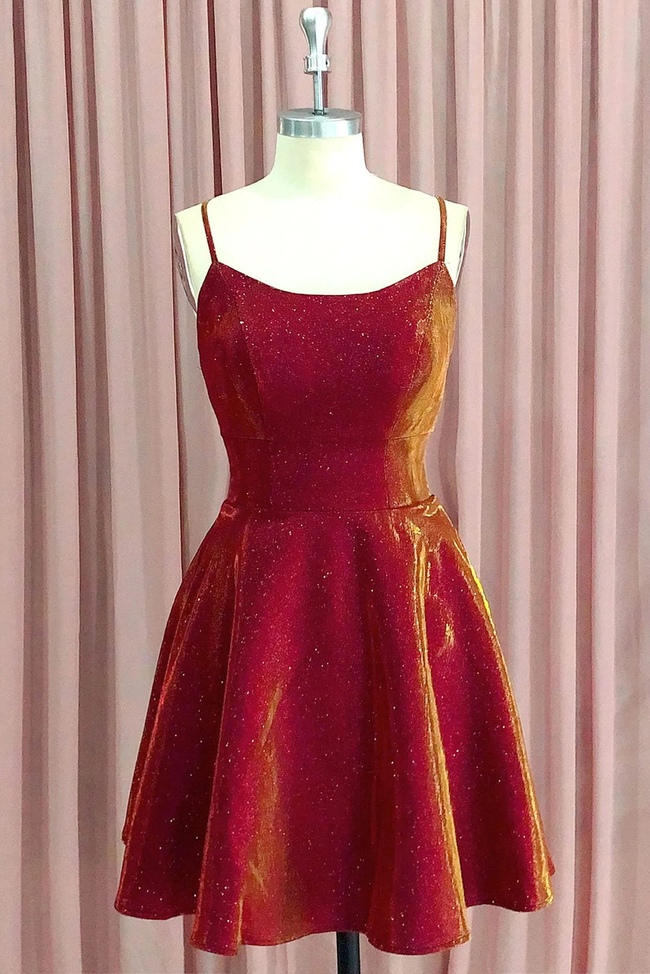 Charming A-Line Burgundy Spaghetti-Straps Homecoming Dress