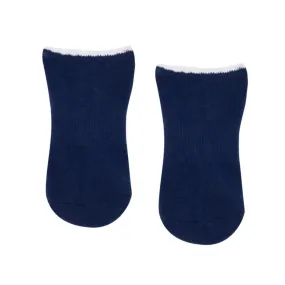 Classic Low Rise Grip Socks - Navy White Stripe Frill (Barre / Pilates)