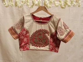 Cream, mal cotton, Kalamkari Hand embroidery blouse