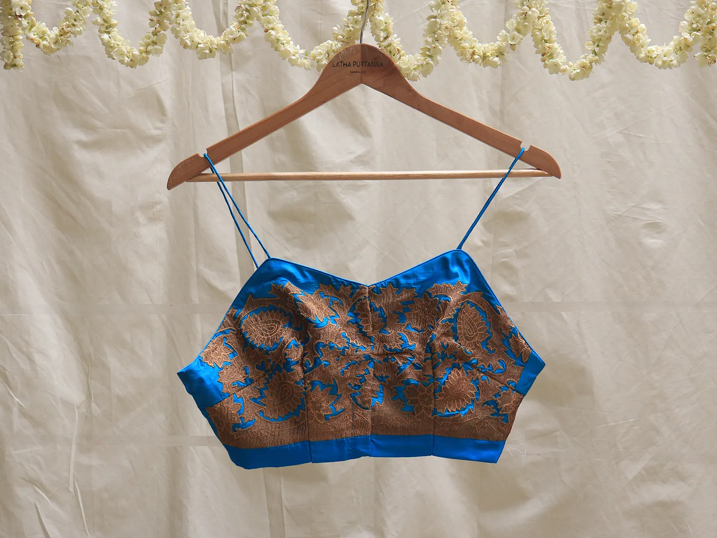 Cyan blue, Soft silk, Embroidery Bralette