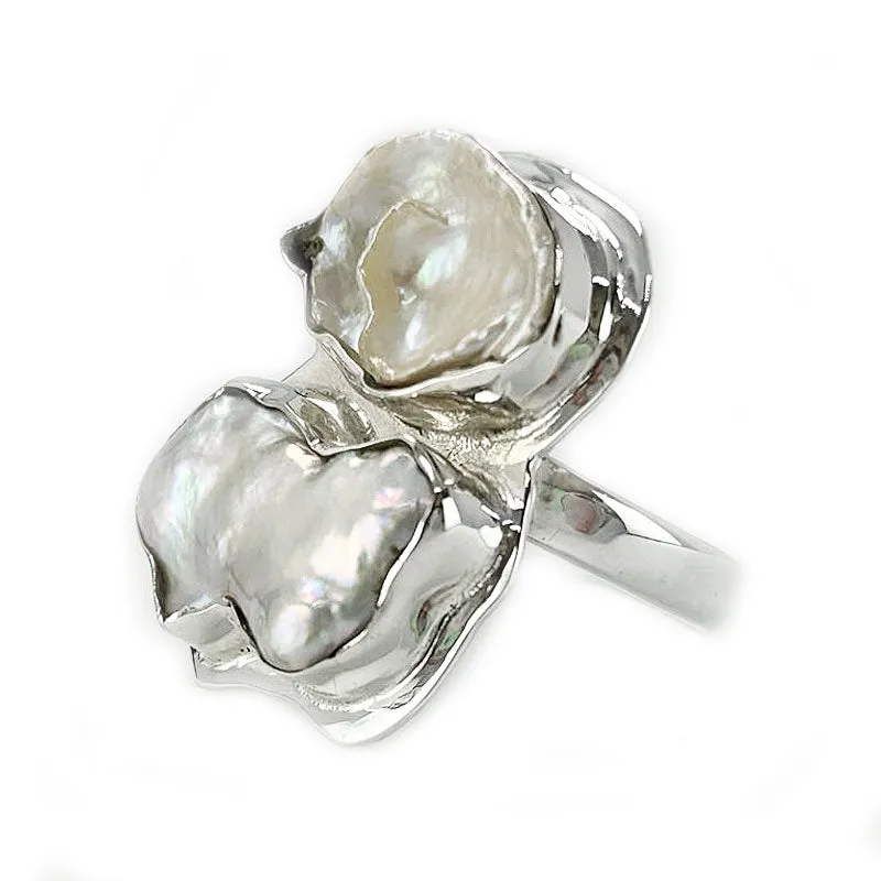 Double Biwa Pearl Silver Ring