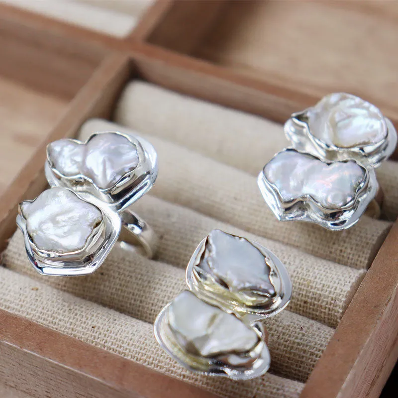 Double Biwa Pearl Silver Ring