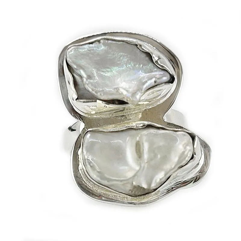 Double Biwa Pearl Silver Ring