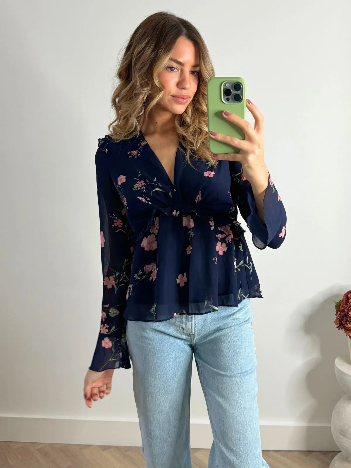 Edith Frill Blouse in Navy Floral