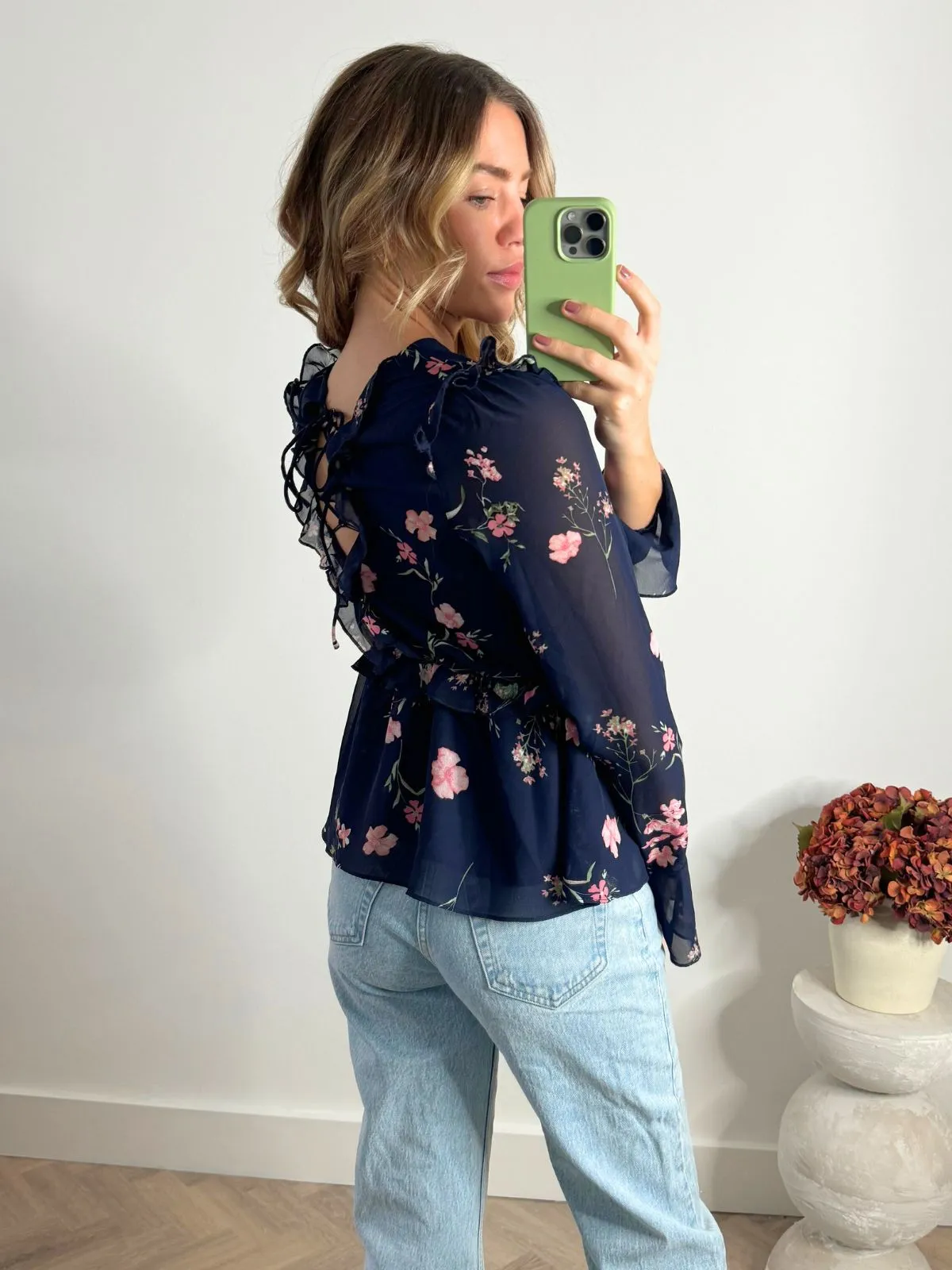 Edith Frill Blouse in Navy Floral