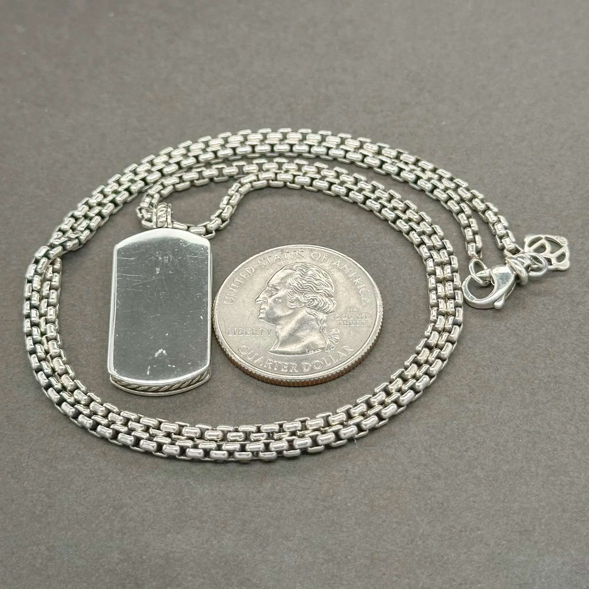 Estate David Yurman SS 20” Dog Tag Pendant