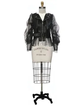 Flex- the Sheer Ruffled Sleeve Biker Jacket Vest