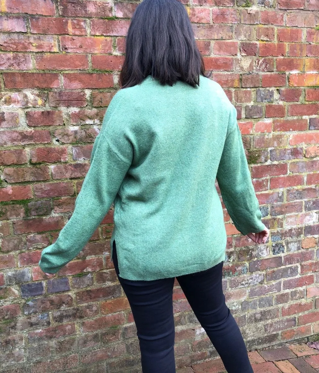 Green Relaxed V Neck Jumper