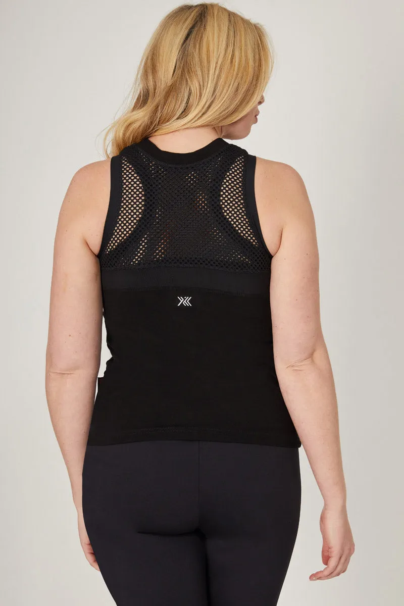 Gym Vest with Flattering V Mesh Panels Black