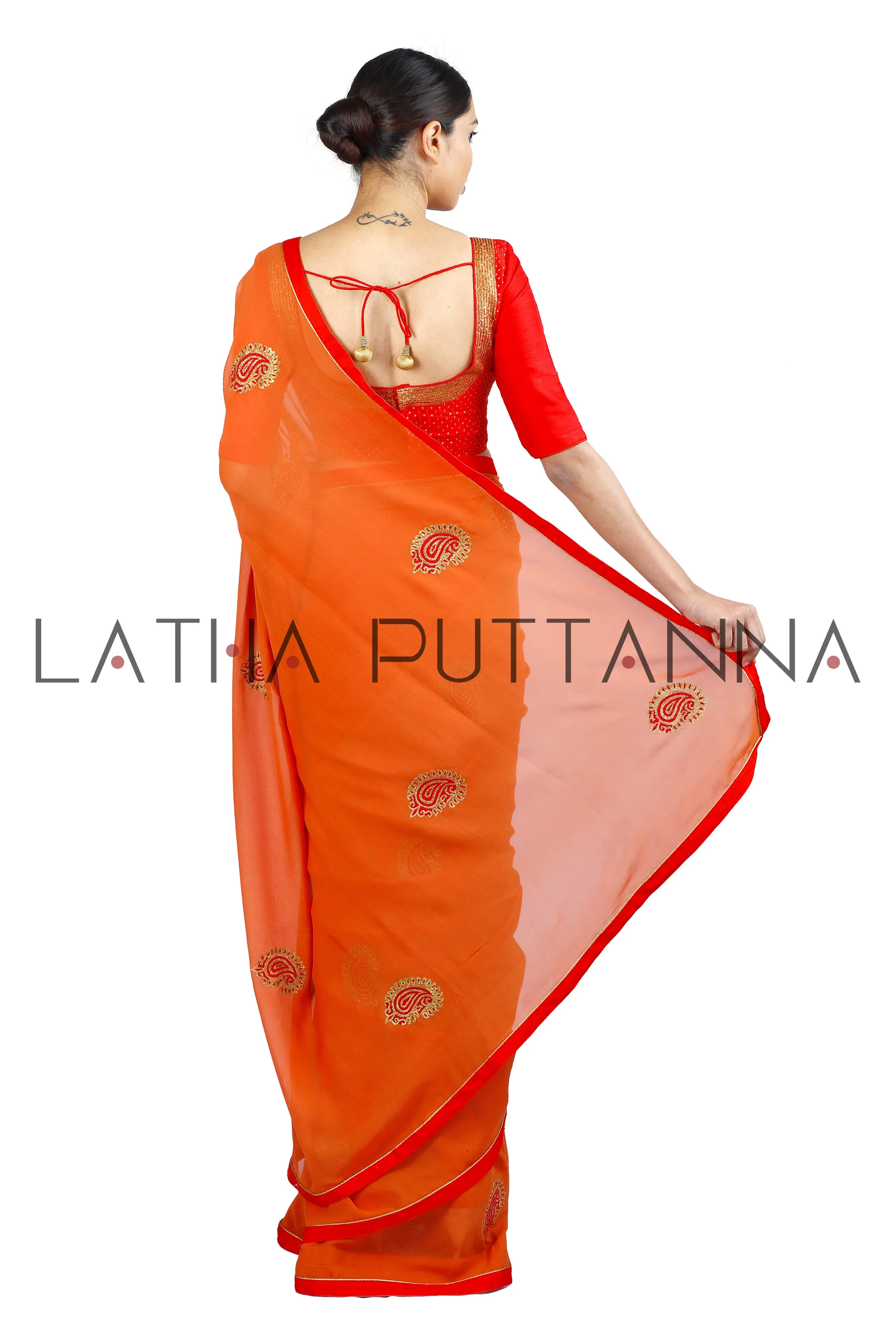 Kesari - Orange Saree with Mango Buttas