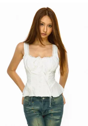 Lace Trim Peplum Sleeveless Top