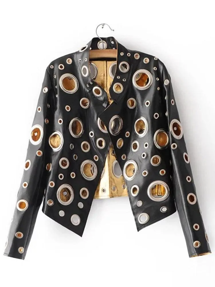 Laura Metallic Hole Biker Jacket