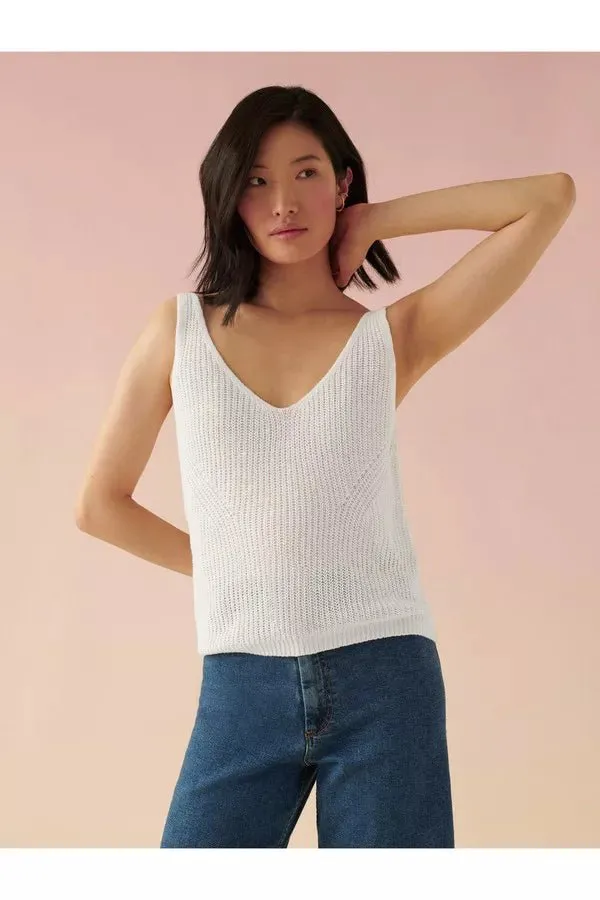 Linen Ribbed V Neck Tank