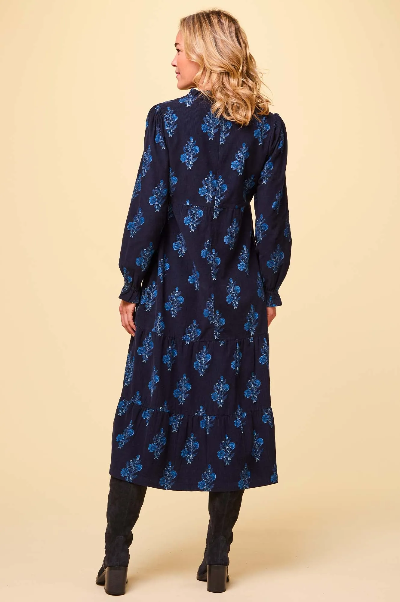 Liv Printed Corduroy Dress | Flower Print Navy