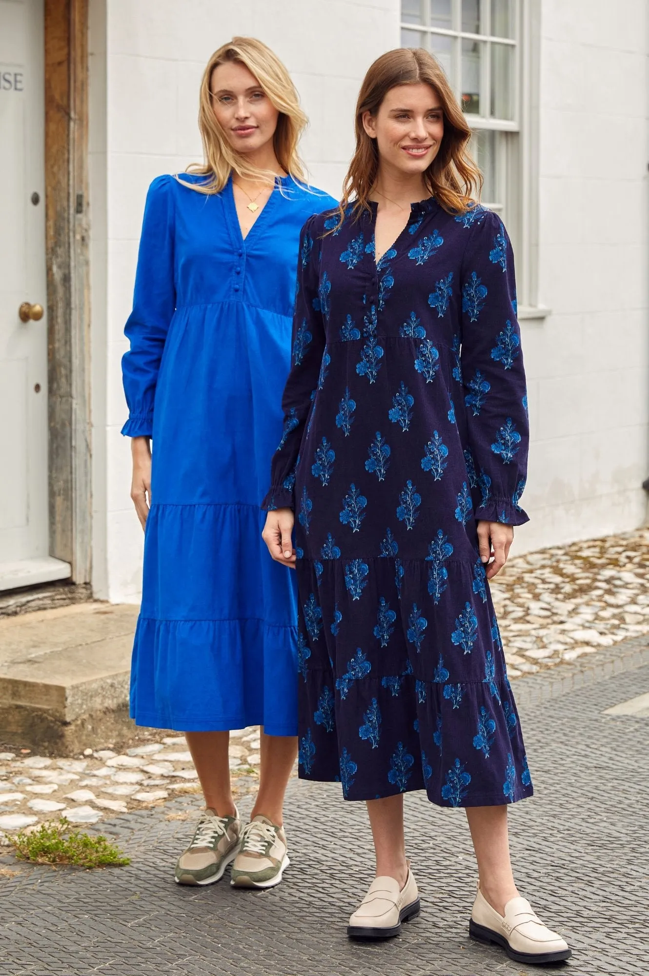 Liv Printed Corduroy Dress | Flower Print Navy